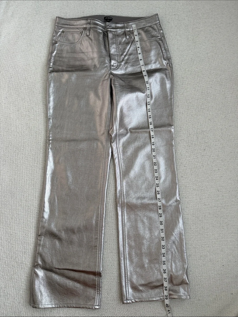 J Crew Metallic Silver Straight Leg Pants Size 28